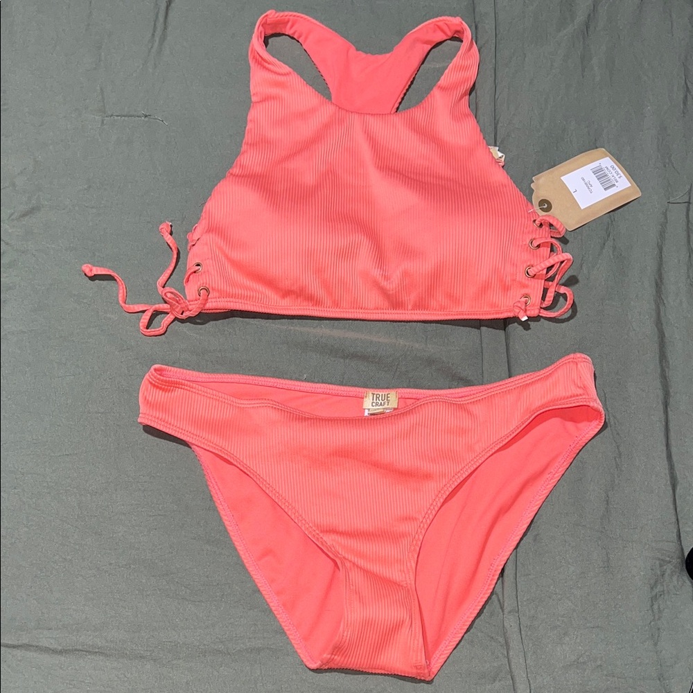 True Craft Coral Lace-Up Bikini Top